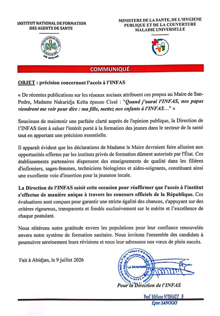 COTE D’IVOIRE : l'INFAS rappel des règles d'admission