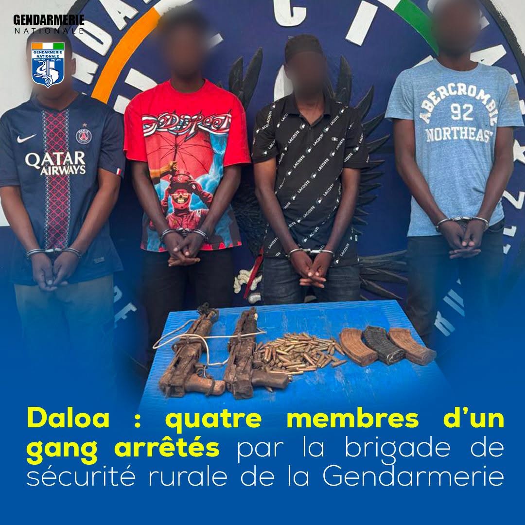 Daloa : quatre membres d'un gang arrêtés par la Brigade de Sécurité Rurale